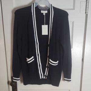 The Row Black Cardigan with White Trim